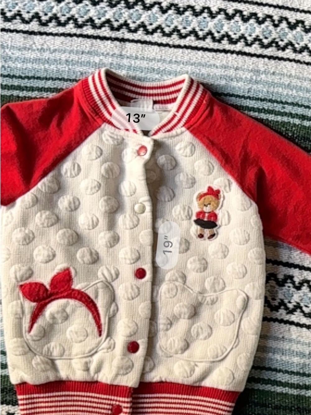 Kids Red and Cream Quilted Jacket with Bow Pocket